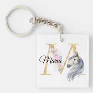 M letter personalised name monogram with horse key ring