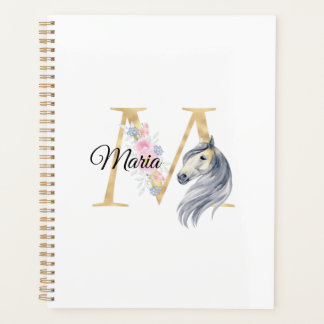M letter personalized name monogram with horse planner