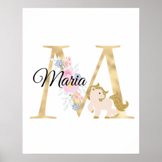 M letter personalized name monogram with pony poster