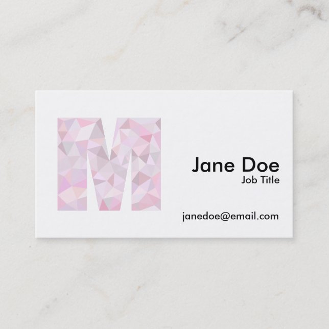 M - Low Poly Triangles - Neutral Pink Purple Grey Business Card (Front)