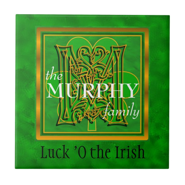 M "Luck of the Irish" Family Custom Monogram Tile (Front)