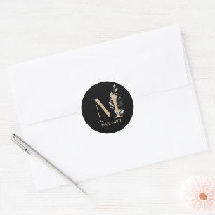 M Monogram Floral Personalised Classic Round Sticker