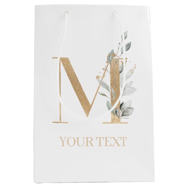M Monogram Floral Personalised Medium Gift Bag (Front)