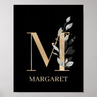 M Monogram Floral Personalised Poster