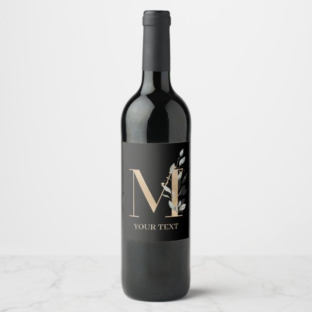 M Monogram Floral Personalised Wine Label (Front)