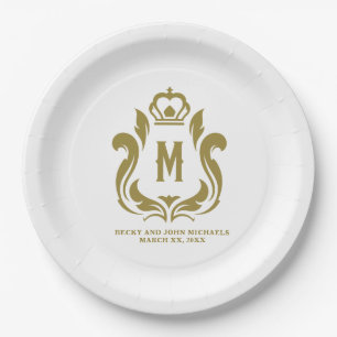 M Monogram Gold Crest Paper Plate
