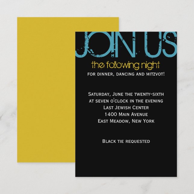 M Monogram Initial Bar Bat Mitzvah Party Card (Front/Back)