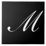 M Monogram Initial White on Black Tile<br><div class="desc">Classic White Letter Monogram on Black Background,  M.</div>
