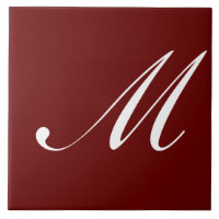 M Monogram Initial White on Dark Red,