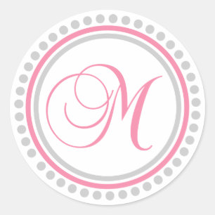 M Monogram (Pink / Silver Dot Circle) Classic Round Sticker