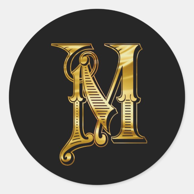 M monogram print gold classic round sticker (Front)