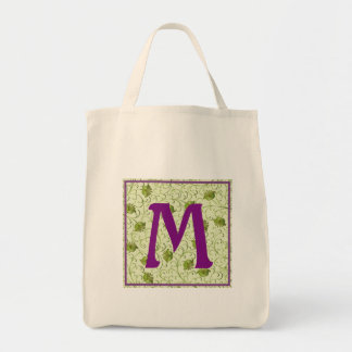 M-Monogrammed Spring Floral Grocery Tote Bag