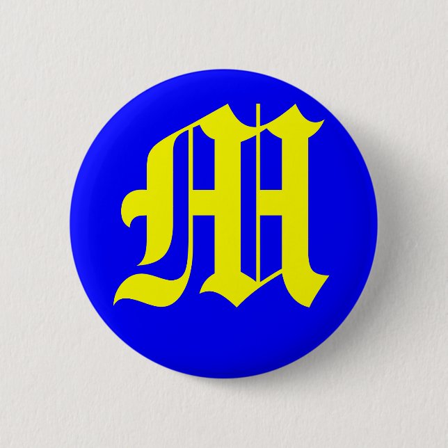 M - OLD ENGLISH 6 CM ROUND BADGE (Front)