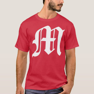 M  Old English Initial White Letter M  T-Shirt