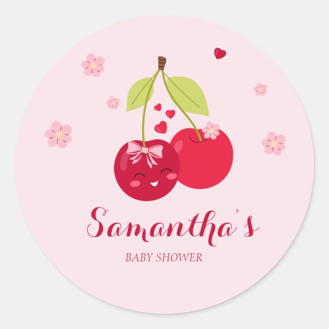 Ma Cherie Cherry Pink Coquette Girl Baby Shower Classic Round Sticker (Front)