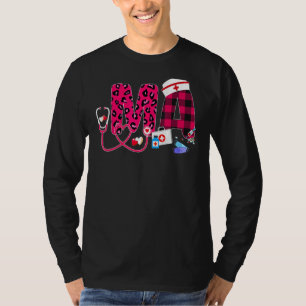 Ma Leopard Plaid Nurse Pink Stethoscope Nursing T-Shirt