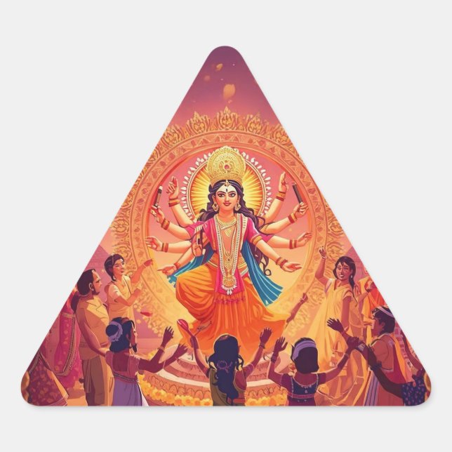 Maa Durga – The Heart of Dussehra Celebrations Triangle Sticker (Front)