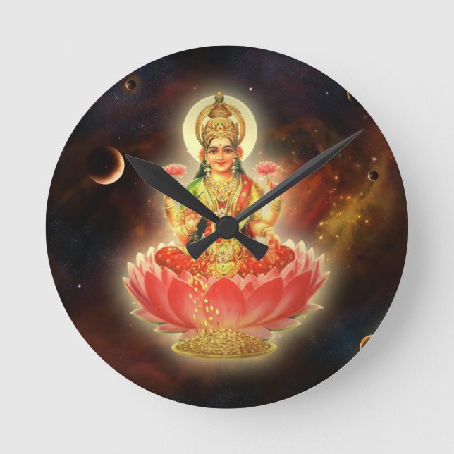 Maa Maha Lakshmi Devi Laxmi Goddess of Wealth Round Clock (Front)