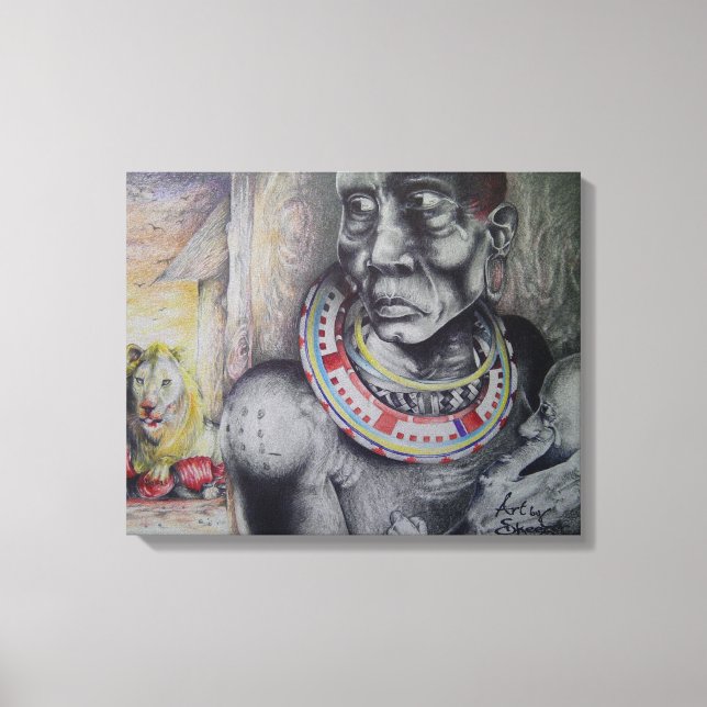 Maasai Mother and Child with Lion Art Print/Graphi Canvas Print (Front)