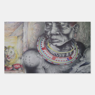 Maasai Mother and Child with Lion Art Print/Graphi Rectangular Sticker