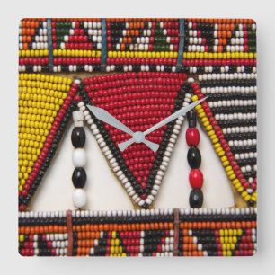 Maasai Tribal Beadwork Square Wall Clock
