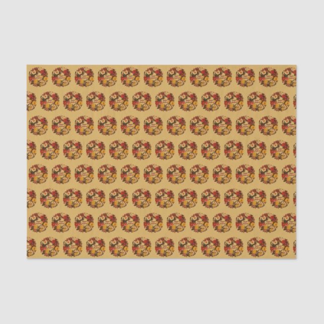 Mabon Autumn Equinox Wreath on Fall Gold Tissue Paper (Front)