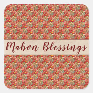 Mabon Blessings Autumn Equinox on Burgundy Floral Square Sticker