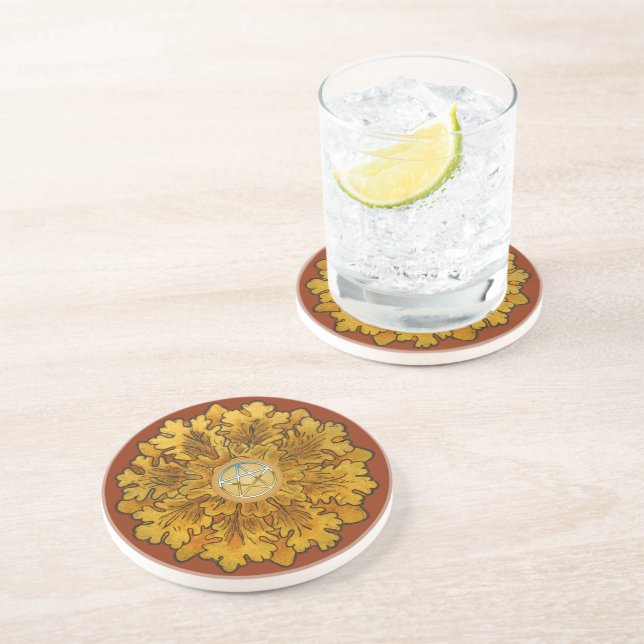 Mabon Equinox Oak Leaves Coaster (Side)