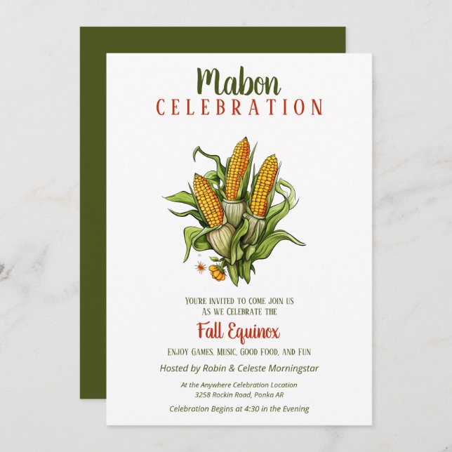 Mabon Fall Equinox Harvest Corn Bouquet Invitation (Front/Back)