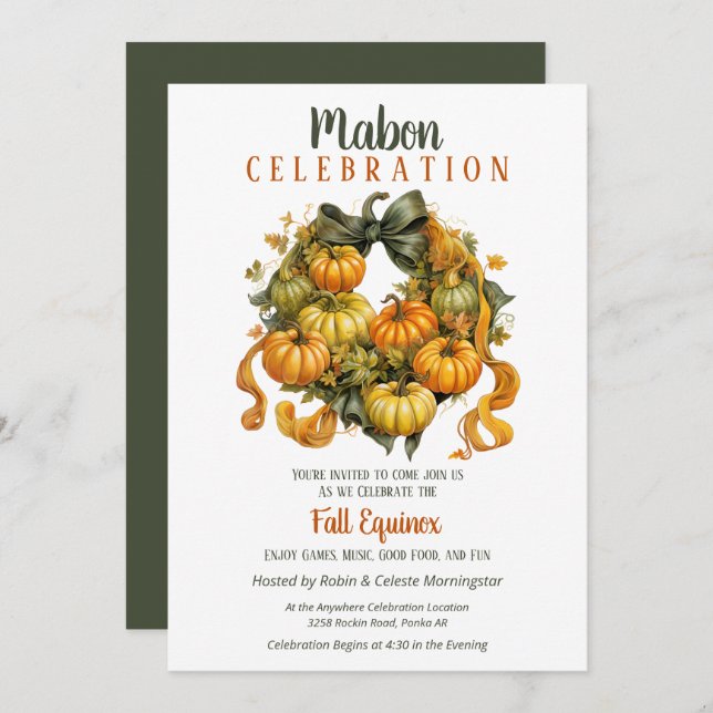 Mabon Harvest Fall Equinox Pumpkin Wreath Invitation (Front/Back)