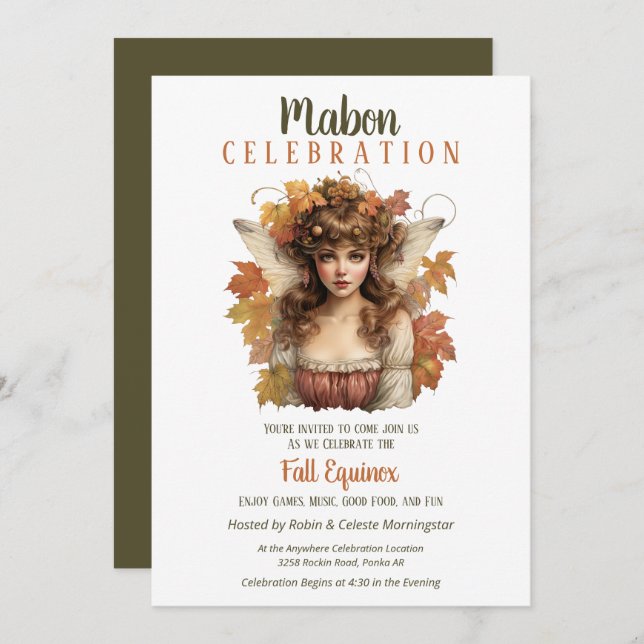 Mabon Harvest Fall Equinox Retro Fairy Invitation (Front/Back)