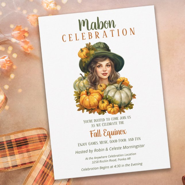 Mabon Harvest Fall Equinox Retro Pumpkin Witch Invitation (Creator Uploaded)