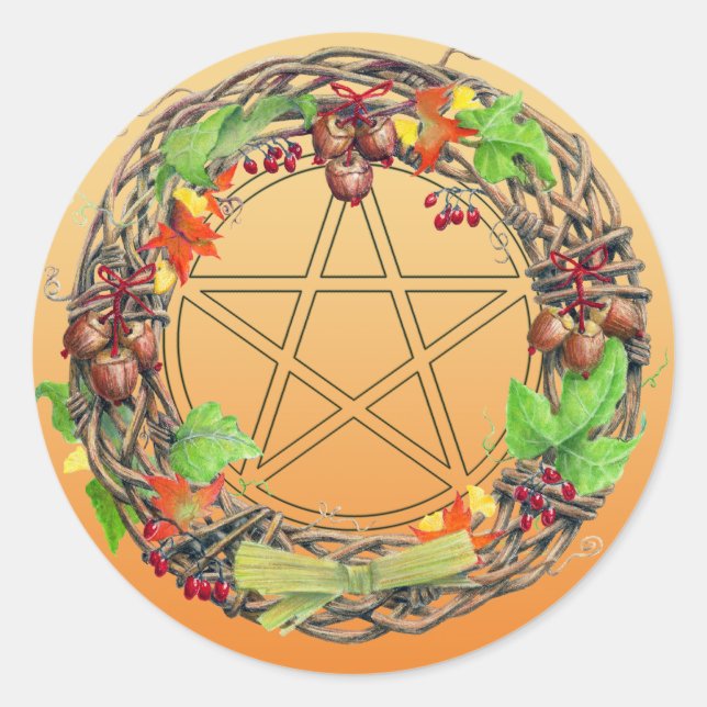 Mabon Wreath Classic Round Sticker (Front)