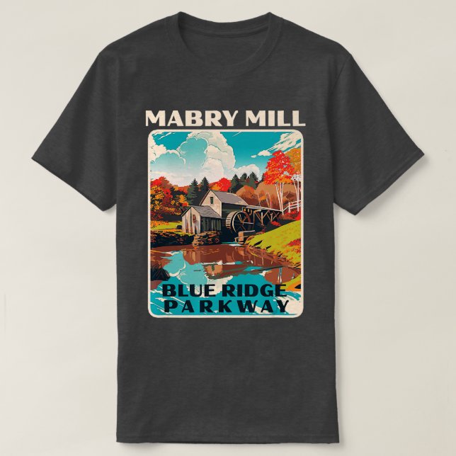 Mabry Mill Blue Ridge Parkway Retro WPA Style Nati T-Shirt (Design Front)