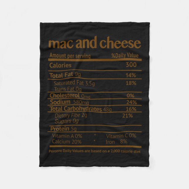Mac And Cheese Costume Funny Food Nutrition Facts  Fleece Blanket (Front)