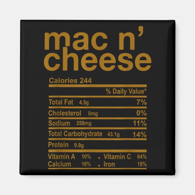 Mac And Cheese Nutrition Facts Funny Thanksgiving  Magnet (Front)