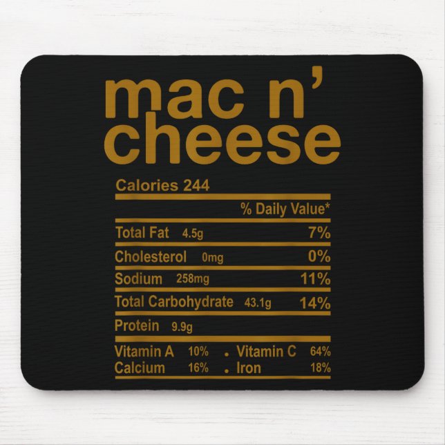 Mac And Cheese Nutrition Facts Funny Thanksgiving  Mouse Pad (Front)