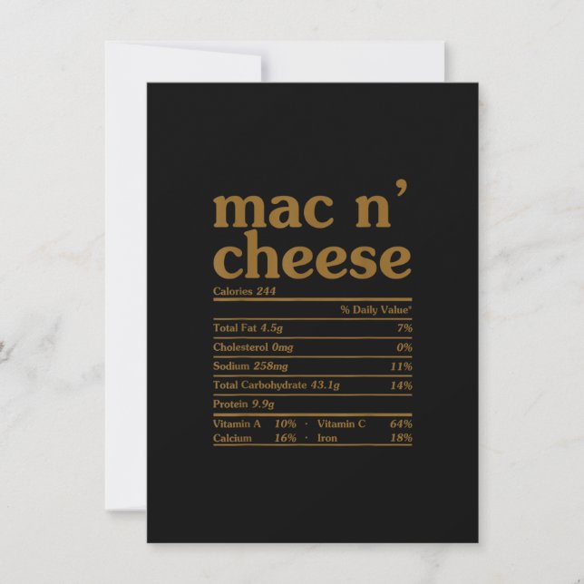 Mac and Cheese Nutrition Funny Thanksgiving Mac N' Invitation (Front)