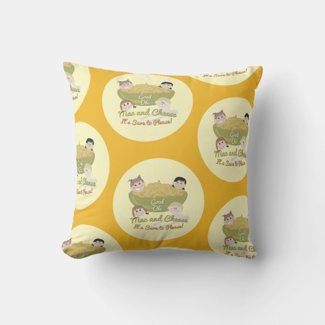 Mac and Cheese Please Retro Kid Fun Pattern Cushion (Front)