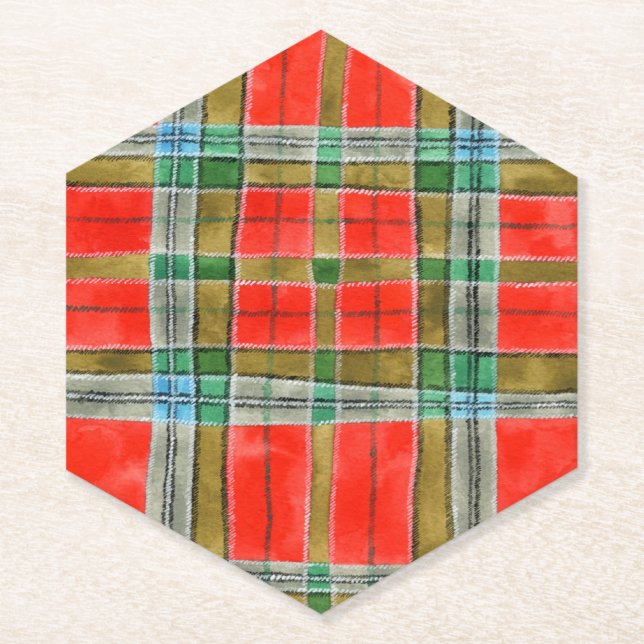 MAC BAIN TARTAN Pointy Hexagon Paper Coasters (Front)