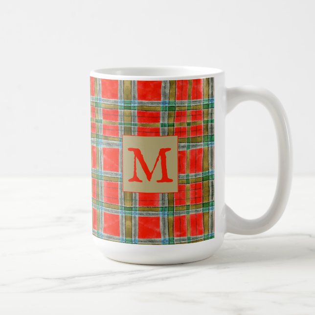 MAC BAIN TARTAN Tall White Mug + Initial (Right)