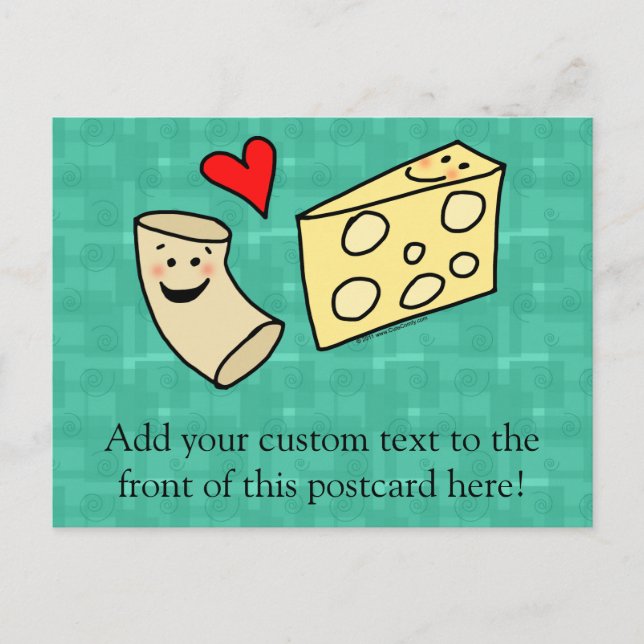 Mac Loves Cheese, Funny Cute Macaroni + Cheese Postcard (Front)