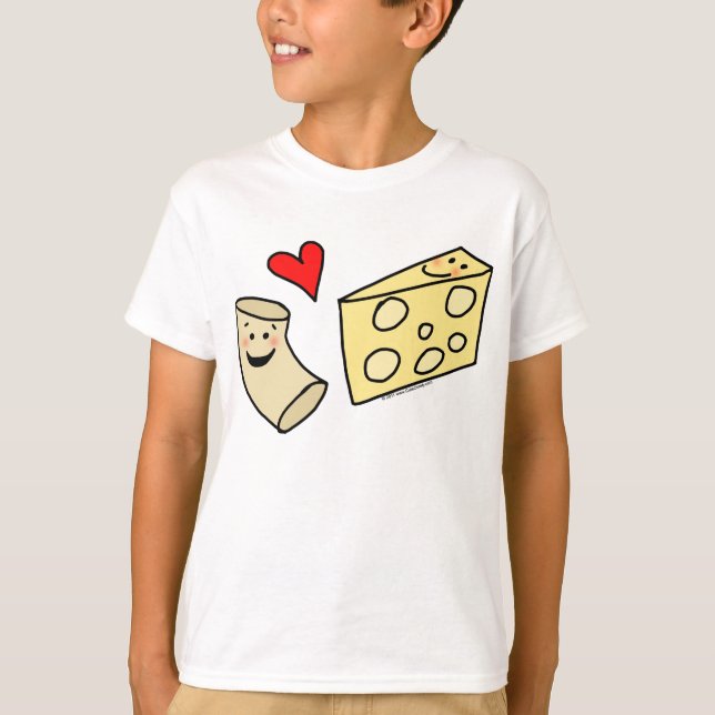Mac Loves Cheese, Funny Cute Macaroni + Cheese T-Shirt (Front)
