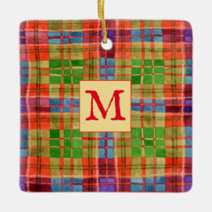 MAC RAE TARTAN Ceramic Square Ornament + Initial
