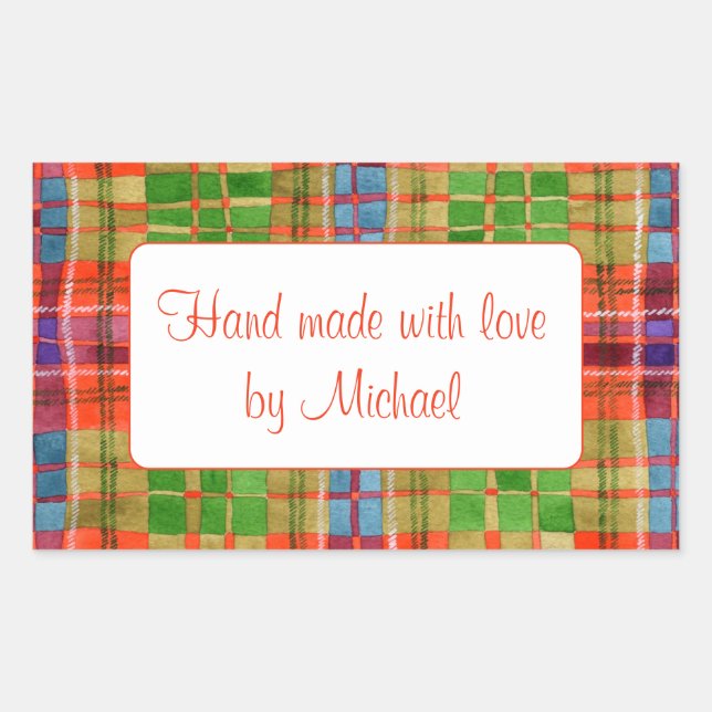 MAC RAE TARTAN Rectangle "Hand Made" Stickers (Front)