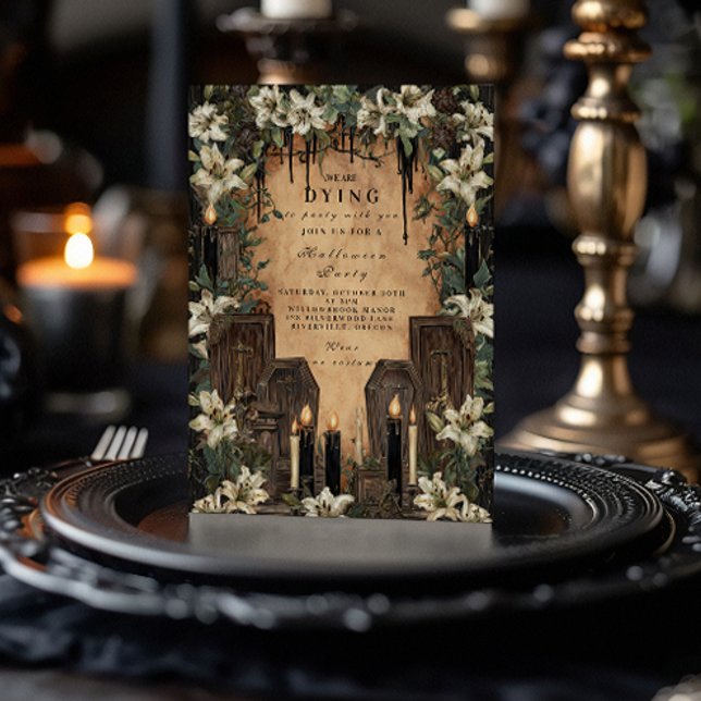 Macabre Candlelit Coffin Halloween Celebration Invitation (Creator Uploaded)