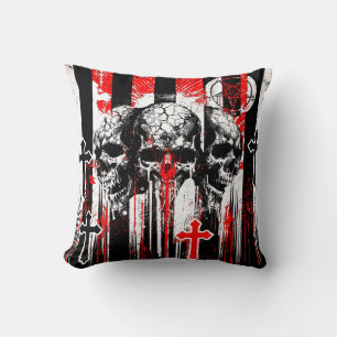 Macabre Elegance: Skulls and Crosses in Gothic Cha Cushion