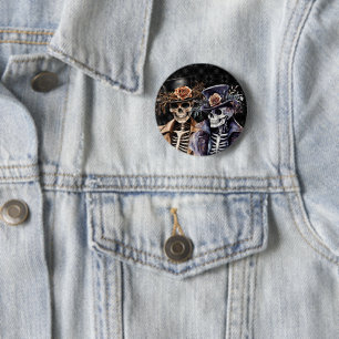 Macabre Orange & Purple Watercolor Skeleton 6 Cm Round Badge