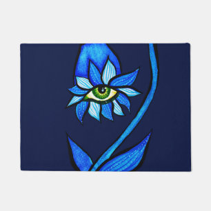 Macabre Witchy Eye Flower Creepy Spooky Blue Doormat