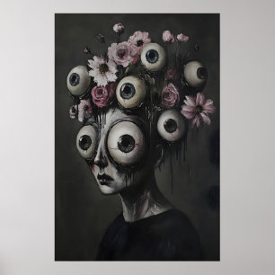 Macabre Woman's Face Eye Halloween Print, Сreepy Poster